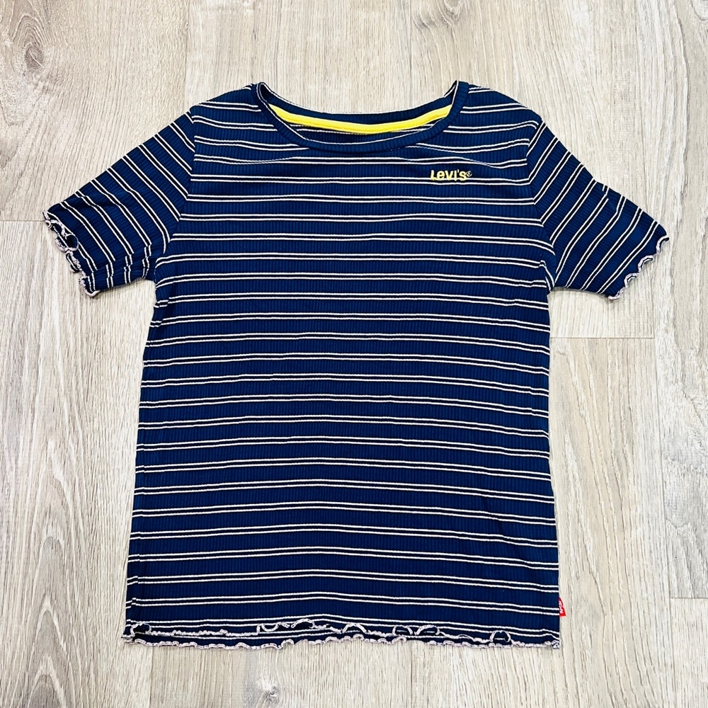 Levi's girls Blue w White pink stripe Striped Rib Baby Tee size XL 13-15 years